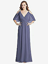 Alt View 1 Thumbnail - French Blue Convertible Cold-Shoulder Draped Wrap Maxi Dress