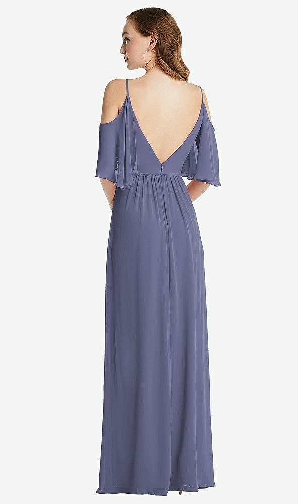 Back View - French Blue Convertible Cold-Shoulder Draped Wrap Maxi Dress