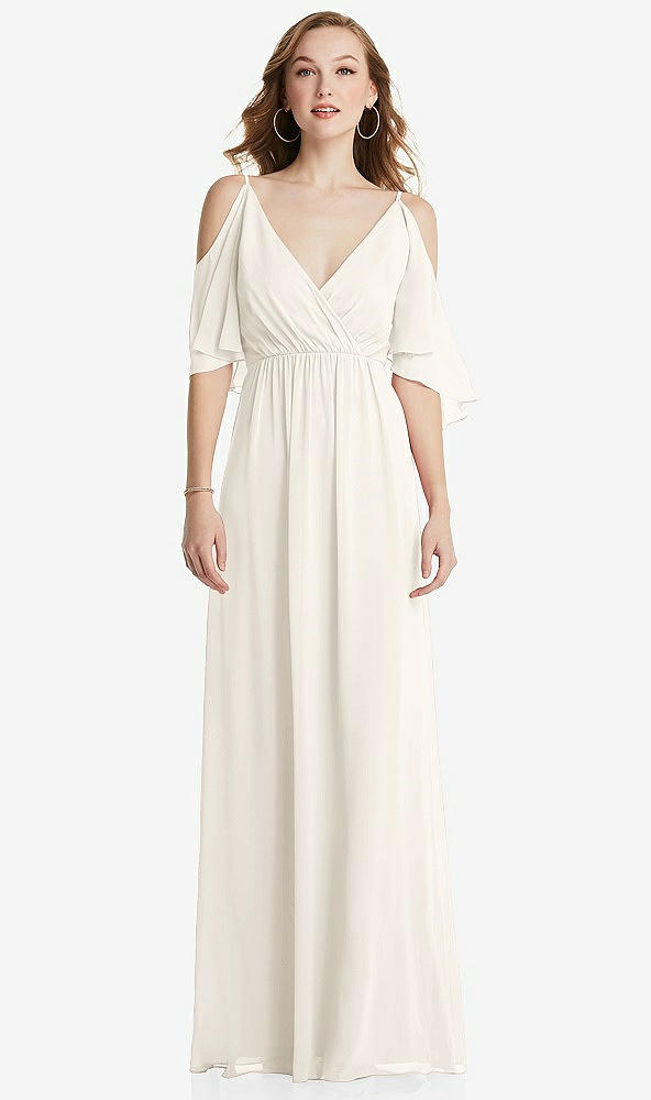 Front View - Ivory Convertible Cold-Shoulder Draped Wrap Maxi Dress