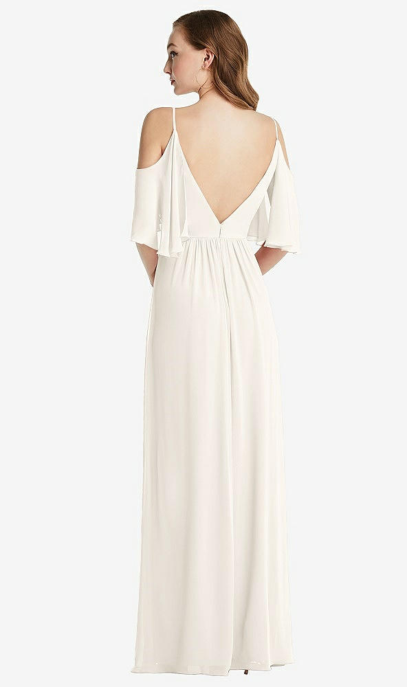 Back View - Ivory Convertible Cold-Shoulder Draped Wrap Maxi Dress