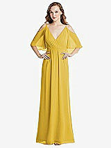 Alt View 1 Thumbnail - Marigold Convertible Cold-Shoulder Draped Wrap Maxi Dress