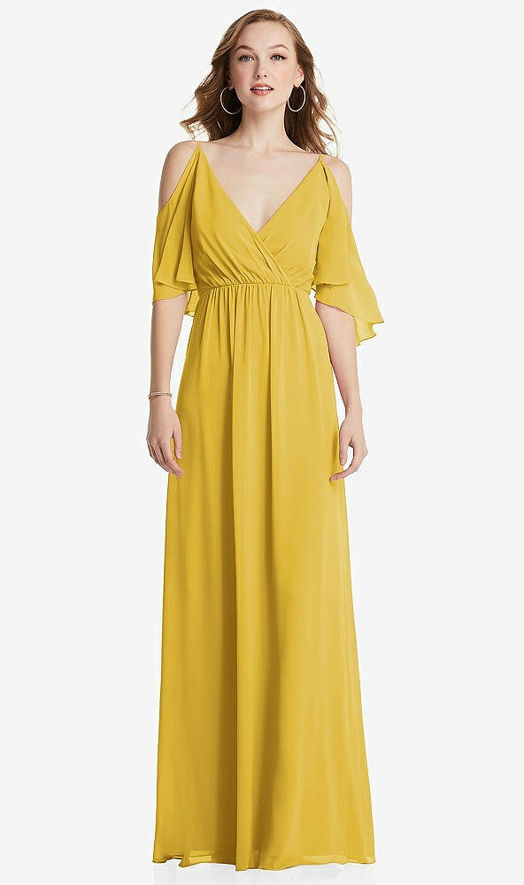 Front View - Marigold Convertible Cold-Shoulder Draped Wrap Maxi Dress