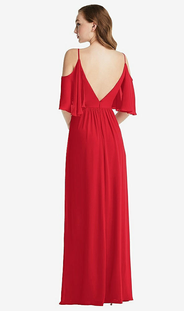 Back View - Parisian Red Convertible Cold-Shoulder Draped Wrap Maxi Dress