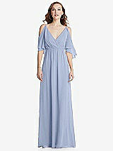 Front View Thumbnail - Sky Blue Convertible Cold-Shoulder Draped Wrap Maxi Dress