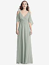 Front View Thumbnail - Willow Green Convertible Cold-Shoulder Draped Wrap Maxi Dress