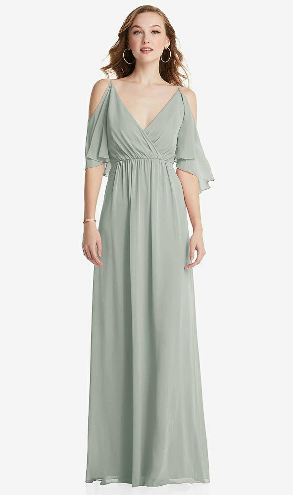 Front View - Willow Green Convertible Cold-Shoulder Draped Wrap Maxi Dress