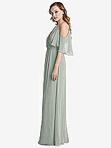 Side View Thumbnail - Willow Green Convertible Cold-Shoulder Draped Wrap Maxi Dress