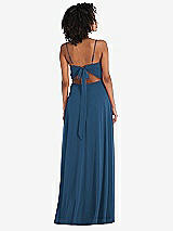 Rear View Thumbnail - Dusk Blue Tie-Back Cutout Maxi Dress with Front Slit
