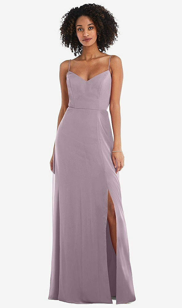 Front View - Lilac Dusk Tie-Back Cutout Maxi Dress with Front Slit