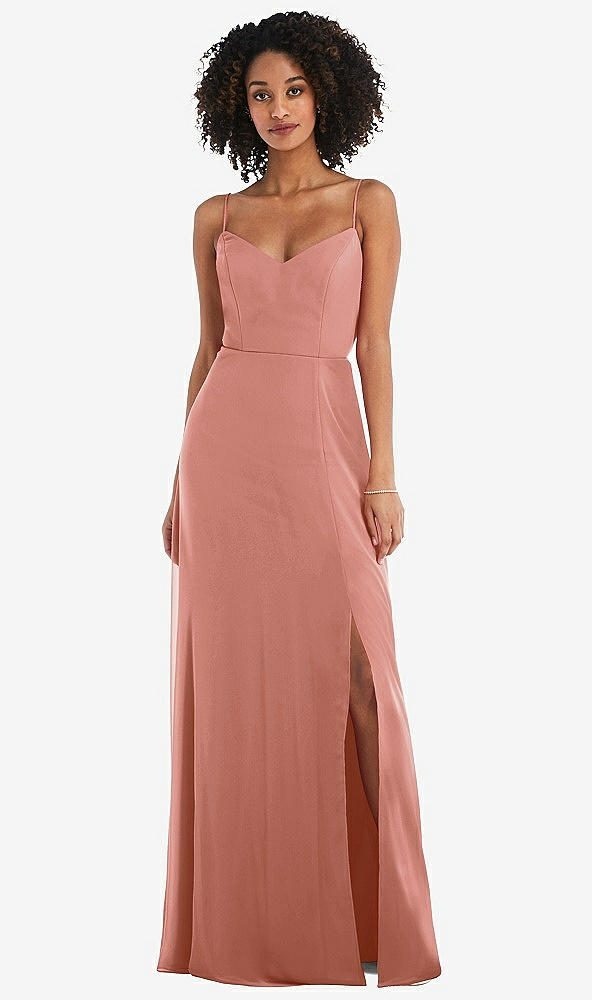 Front View - Desert Rose Tie-Back Cutout Maxi Dress with Front Slit