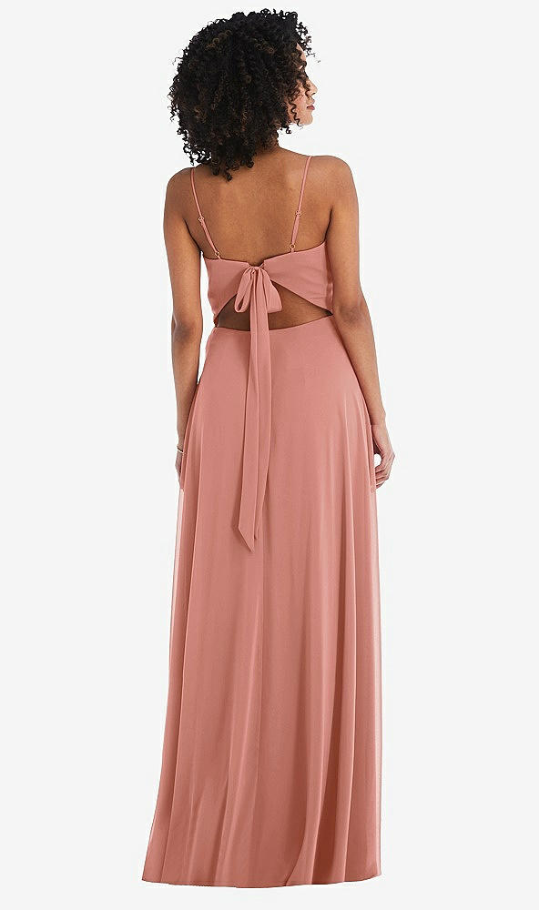 Back View - Desert Rose Tie-Back Cutout Maxi Dress with Front Slit