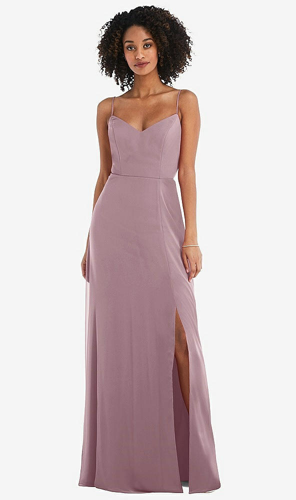 Front View - Dusty Rose Tie-Back Cutout Maxi Dress with Front Slit