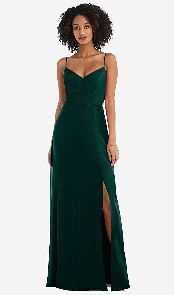 Front View - Evergreen Tie-Back Cutout Maxi Dress with Front Slit