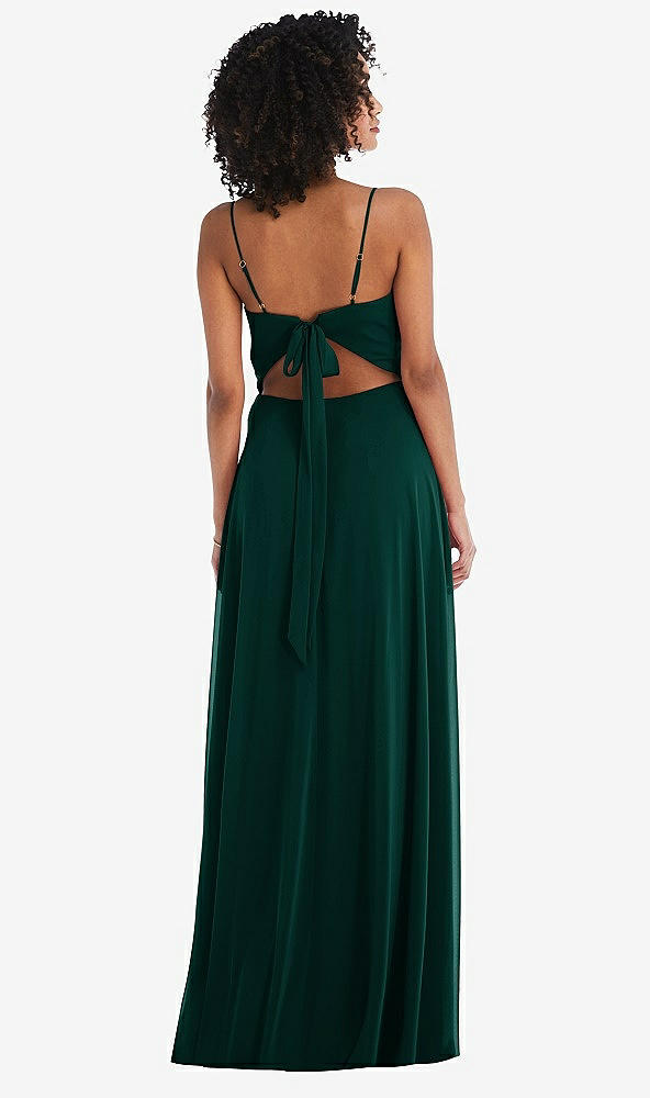 Back View - Evergreen Tie-Back Cutout Maxi Dress with Front Slit