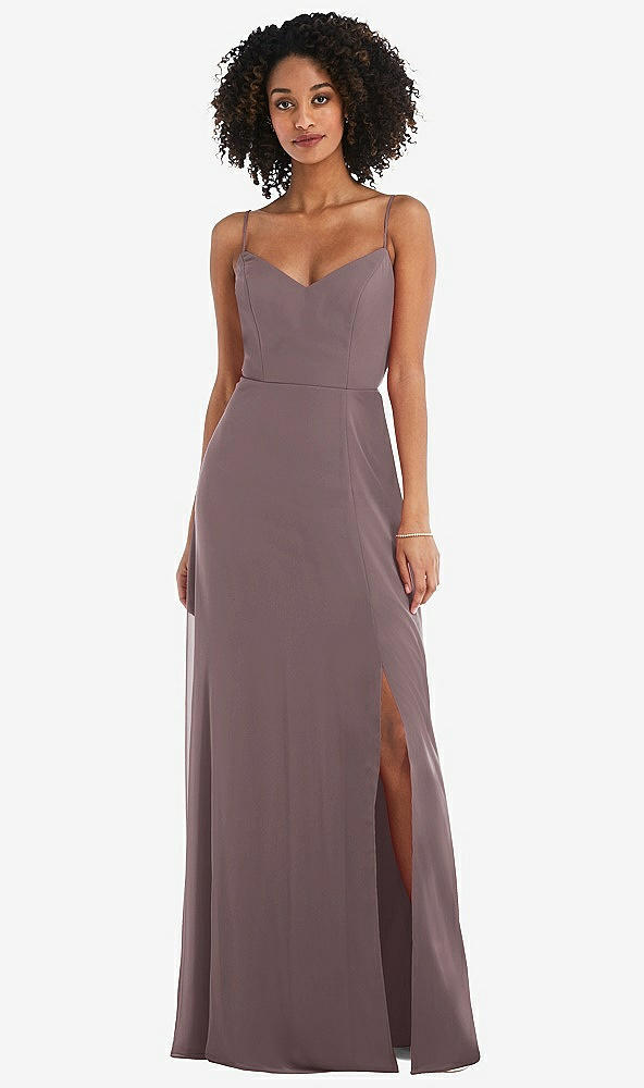 Front View - French Truffle Tie-Back Cutout Maxi Dress with Front Slit