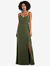 Front View Thumbnail - Olive Green Tie-Back Cutout Maxi Dress with Front Slit