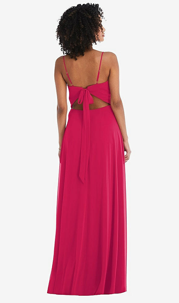 Back View - Vivid Pink Tie-Back Cutout Maxi Dress with Front Slit