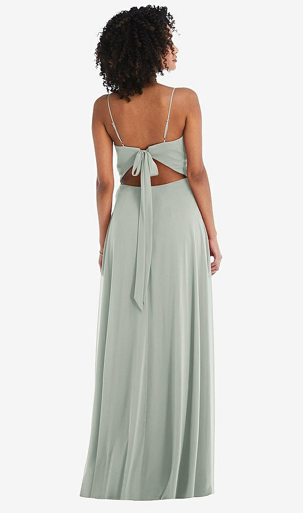 Back View - Willow Green Tie-Back Cutout Maxi Dress with Front Slit
