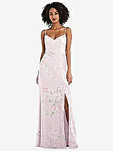 Front View Thumbnail - Watercolor Print Tie-Back Cutout Maxi Dress with Front Slit