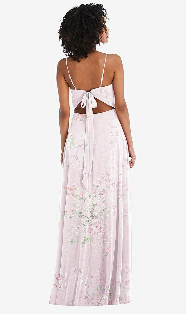 Back View - Watercolor Print Tie-Back Cutout Maxi Dress with Front Slit