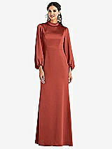 Front View Thumbnail - Amber Sunset High Collar Puff Sleeve Trumpet Gown - Darby