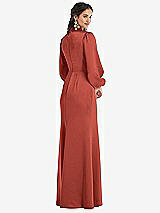 Rear View Thumbnail - Amber Sunset High Collar Puff Sleeve Trumpet Gown - Darby