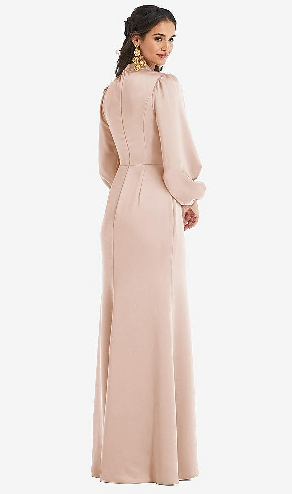 Back View - Cameo High Collar Puff Sleeve Trumpet Gown - Darby