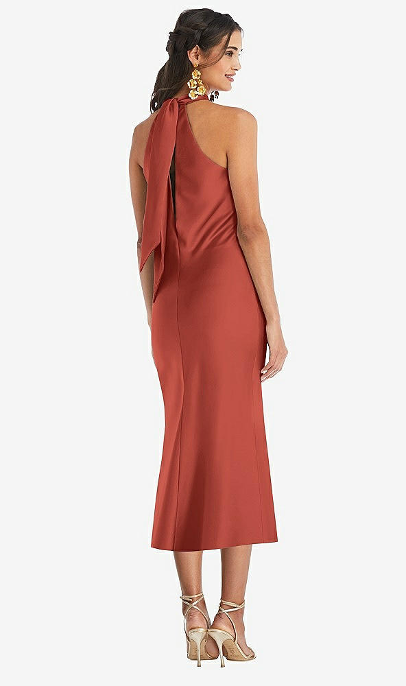 Draped Twist Halter Tieback Midi Bridesmaid Dress Paloma In Amber