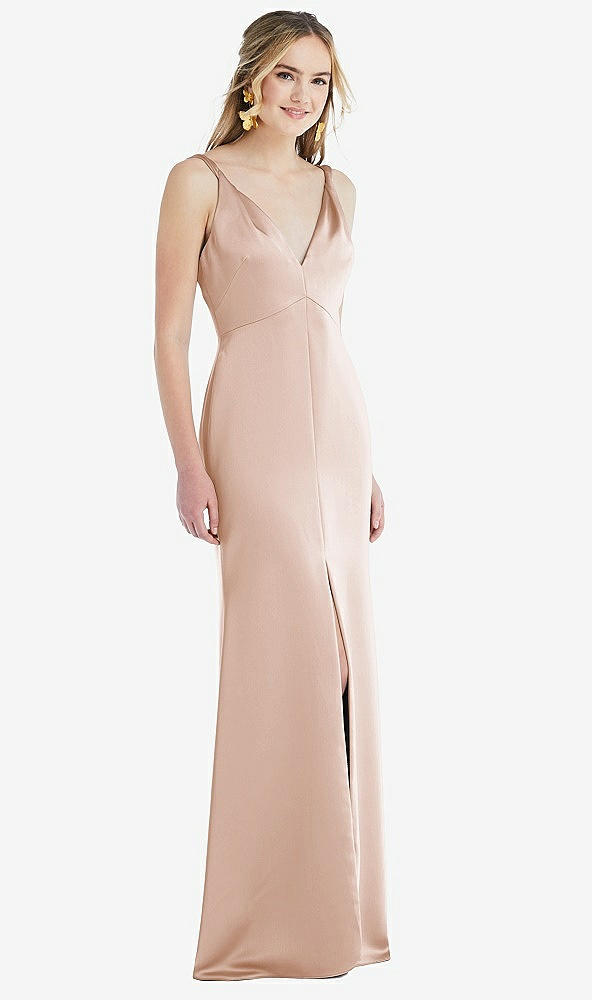 Front View - Cameo Twist Strap Maxi Slip Dress with Front Slit - Neve