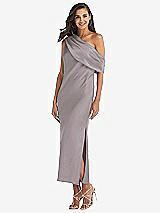 Front View Thumbnail - Cashmere Gray Draped One-Shoulder Convertible Midi Slip Dress