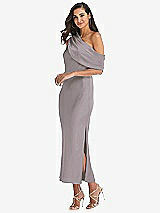 Side View Thumbnail - Cashmere Gray Draped One-Shoulder Convertible Midi Slip Dress