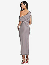 Rear View Thumbnail - Cashmere Gray Draped One-Shoulder Convertible Midi Slip Dress