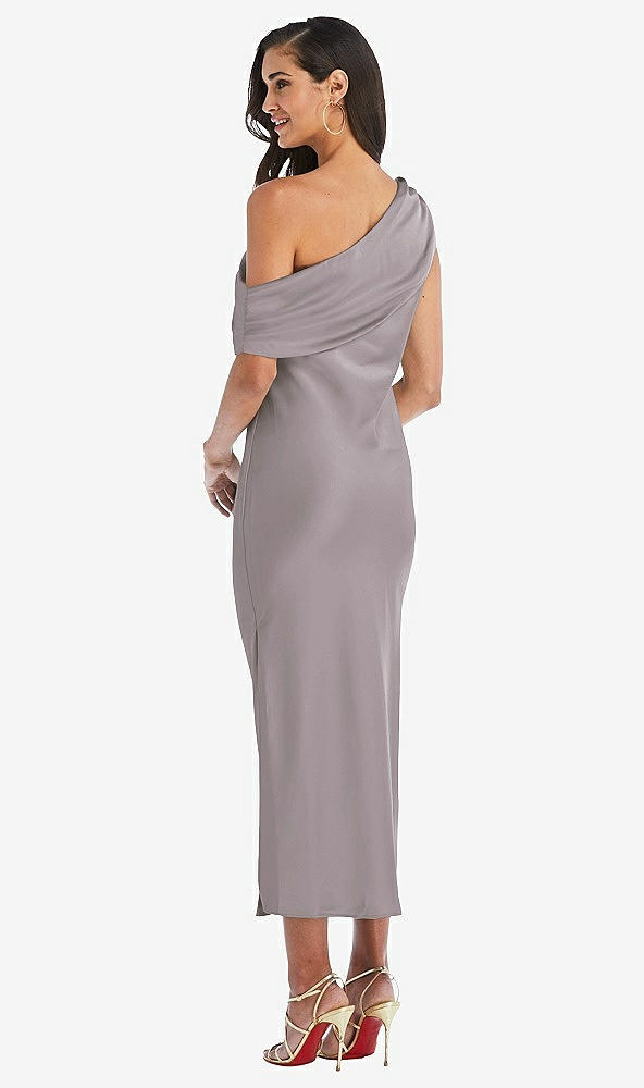 Back View - Cashmere Gray Draped One-Shoulder Convertible Midi Slip Dress
