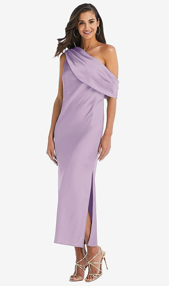 Front View - Pale Purple Draped One-Shoulder Convertible Midi Slip Dress