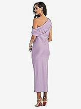 Rear View Thumbnail - Pale Purple Draped One-Shoulder Convertible Midi Slip Dress