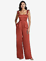 Alt View 1 Thumbnail - Amber Sunset Ruffled Sleeve Tie-Back Jumpsuit with Pockets