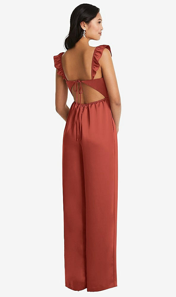 Back View - Amber Sunset Ruffled Sleeve Tie-Back Jumpsuit with Pockets