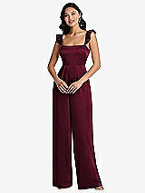 Front View Thumbnail - Cabernet Ruffled Sleeve Tie-Back Jumpsuit with Pockets