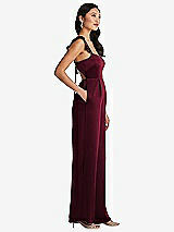 Side View Thumbnail - Cabernet Ruffled Sleeve Tie-Back Jumpsuit with Pockets