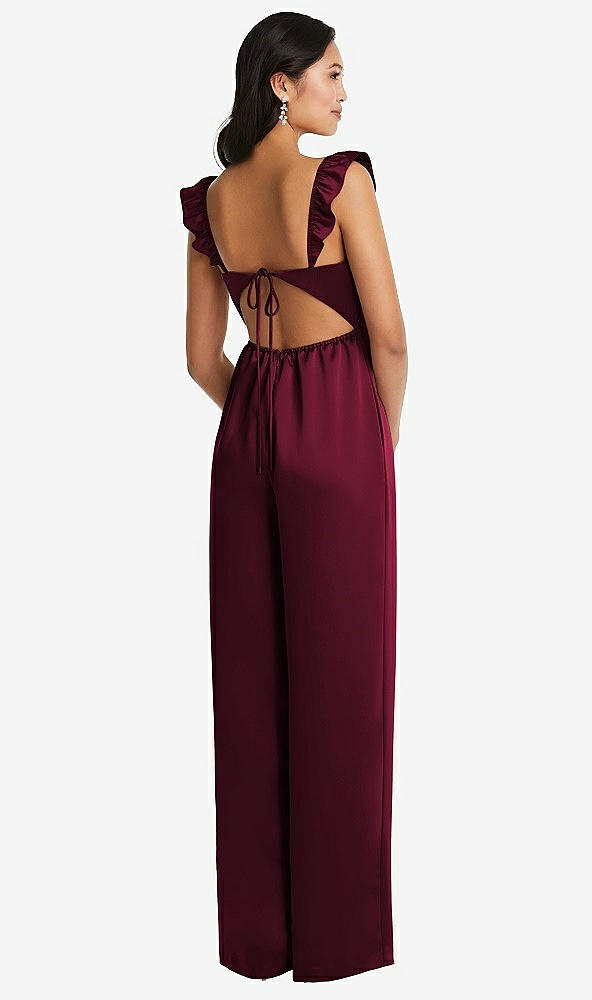 Back View - Cabernet Ruffled Sleeve Tie-Back Jumpsuit with Pockets
