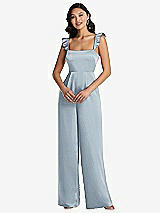 Front View Thumbnail - Mist Ruffled Sleeve Tie-Back Jumpsuit with Pockets