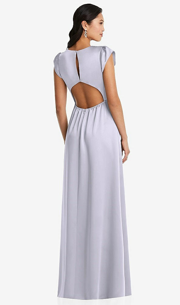 Back View - Silver Dove Shirred Cap Sleeve Maxi Dress with Keyhole Cutout Back
