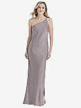Front View Thumbnail - Cashmere Gray One-Shoulder Asymmetrical Maxi Slip Dress
