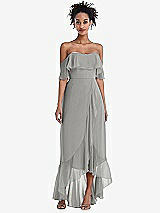 Front View Thumbnail - Chelsea Gray Off-the-Shoulder Ruffled High Low Maxi Dress