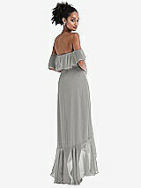 Rear View Thumbnail - Chelsea Gray Off-the-Shoulder Ruffled High Low Maxi Dress