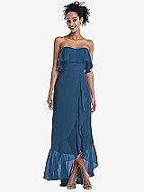 Alt View 1 Thumbnail - Dusk Blue Off-the-Shoulder Ruffled High Low Maxi Dress