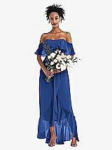 Alt View 2 Thumbnail - Classic Blue Off-the-Shoulder Ruffled High Low Maxi Dress