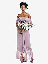 Alt View 2 Thumbnail - Suede Rose Off-the-Shoulder Ruffled High Low Maxi Dress