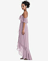 Side View Thumbnail - Suede Rose Off-the-Shoulder Ruffled High Low Maxi Dress