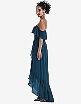 Side View Thumbnail - Atlantic Blue Off-the-Shoulder Ruffled High Low Maxi Dress